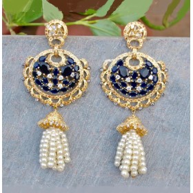 Nizami Pearl Sapphire Jhumka Earrings